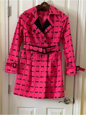 ZUCOZZ Hot Pink Belted Trench Coat with Sunglasses Print Size Small
